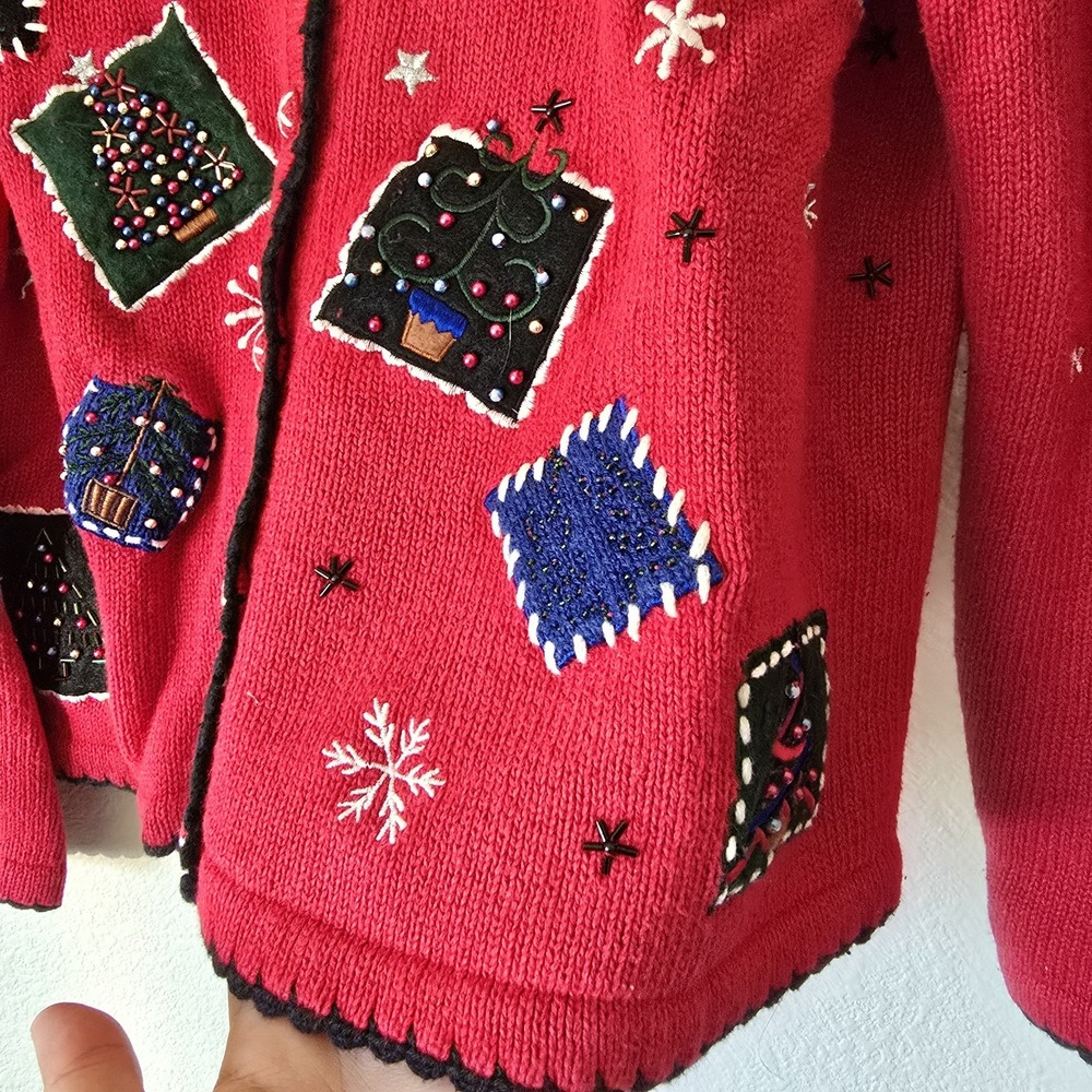 VTG Women's Sz Medium Button Up Christmas Ugly Sweater Ramie Cotton Boxy *Flawed - Picture 7 of 15